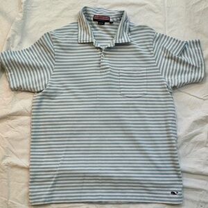 Vineyard Vines Cotton Men’s Medium Polo blue-gray and white striped with pocket